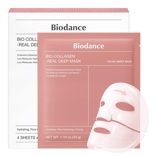 BIODANCE Bio-Collagen Real Deep Mask, Hydrating Overnight Hydrogel Face Mask, 1.19oz x 4ea